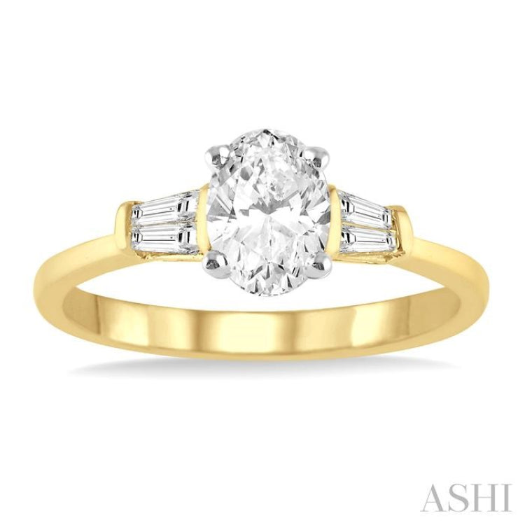 1/2 Ctw Baguette and Oval Cut Diamond Ladies Engagement Ring with 1/3 Ct Oval Cut Center Stone in 14K Yellow and White Gold 1/2 Ctw Baguette and Oval Cut Diamond Ladies Engagement Ring with 1/3 Ct Oval Cut Center Stone in 14K Yellow and White Gold
