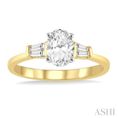 1/2 Ctw Baguette and Oval Cut Diamond Ladies Engagement Ring with 1/3 Ct Oval Cut Center Stone in 14K Yellow and White Gold 1/2 Ctw Baguette and Oval Cut Diamond Ladies Engagement Ring with 1/3 Ct Oval Cut Center Stone in 14K Yellow and White Gold