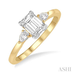 1/2 Ctw Octagon Emerald and Pear Cut Diamond Ladies Engagement Ring with 1/3 Ct Emerald Cut Center Stone in 14K Yellow and White Gold 1/2 Ctw Octagon Emerald and Pear Cut Diamond Ladies Engagement Ring with 1/3 Ct Emerald Cut Center Stone in 14K Yellow and White Gold