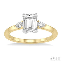 1/2 Ctw Octagon Emerald and Pear Cut Diamond Ladies Engagement Ring with 1/3 Ct Emerald Cut Center Stone in 14K Yellow and White Gold 1/2 Ctw Octagon Emerald and Pear Cut Diamond Ladies Engagement Ring with 1/3 Ct Emerald Cut Center Stone in 14K Yellow and White Gold