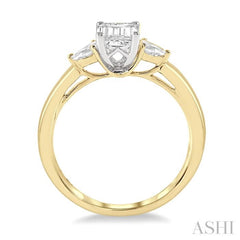 1/2 Ctw Octagon Emerald and Pear Cut Diamond Ladies Engagement Ring with 1/3 Ct Emerald Cut Center Stone in 14K Yellow and White Gold 1/2 Ctw Octagon Emerald and Pear Cut Diamond Ladies Engagement Ring with 1/3 Ct Emerald Cut Center Stone in 14K Yellow and White Gold