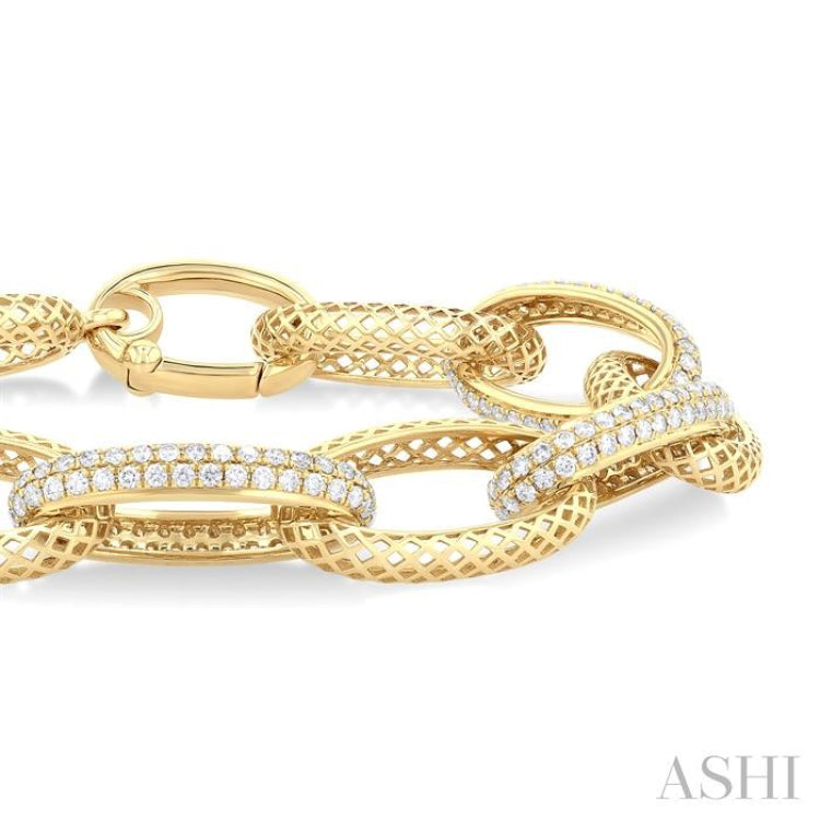 3 Ctw Open Window Oval Link Round Cut Diamond Fashion Bold Bracelet in 14K Yellow Gold 3 Ctw Open Window Oval Link Round Cut Diamond Fashion Bold Bracelet in 14K Yellow Gold
