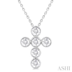 1 Ctw Round Cut Diamond 6-Stone Bezel Set Cross Pendant With Chain in 14K White Gold 1 Ctw Round Cut Diamond 6-Stone Bezel Set Cross Pendant With Chain in 14K White Gold
