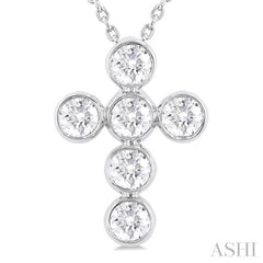 1 Ctw Round Cut Diamond 6-Stone Bezel Set Cross Pendant With Chain in 14K White Gold 1 Ctw Round Cut Diamond 6-Stone Bezel Set Cross Pendant With Chain in 14K White Gold