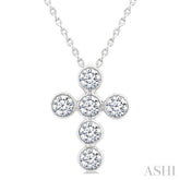 3/4 Ctw Round Cut Diamond 6-Stone Bezel Set Cross Pendant With Chain in 14K White Gold