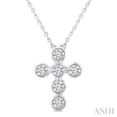 1/4 Ctw Round Cut Diamond 6-Stone Bezel Set Cross Pendant With Chain in 14K White Gold