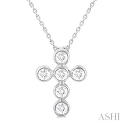 1/4 Ctw Round Cut Diamond 6-Stone Bezel Set Cross Pendant With Chain in 14K White Gold 1/4 Ctw Round Cut Diamond 6-Stone Bezel Set Cross Pendant With Chain in 14K White Gold