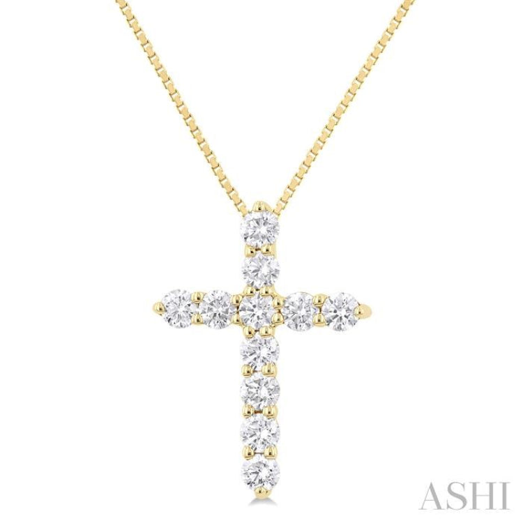 1/3 Ctw Round Cut Diamond Cross Pendant in 14K Yellow Gold with Chain 1/3 Ctw Round Cut Diamond Cross Pendant in 14K Yellow Gold with Chain