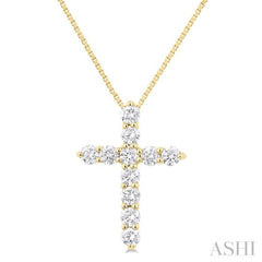 1/3 Ctw Round Cut Diamond Cross Pendant in 14K Yellow Gold with Chain 1/3 Ctw Round Cut Diamond Cross Pendant in 14K Yellow Gold with Chain