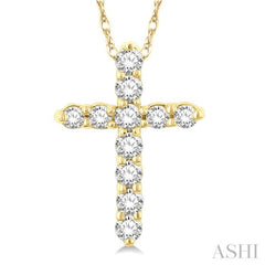1/10 Ctw Round Cut Diamond Cross Pendant in 14K Yellow Gold with Chain 1/10 Ctw Round Cut Diamond Cross Pendant in 14K Yellow Gold with Chain