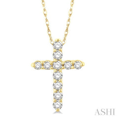 1/10 Ctw Round Cut Diamond Cross Pendant in 10K Yellow Gold with Chain 1/10 Ctw Round Cut Diamond Cross Pendant in 10K Yellow Gold with Chain