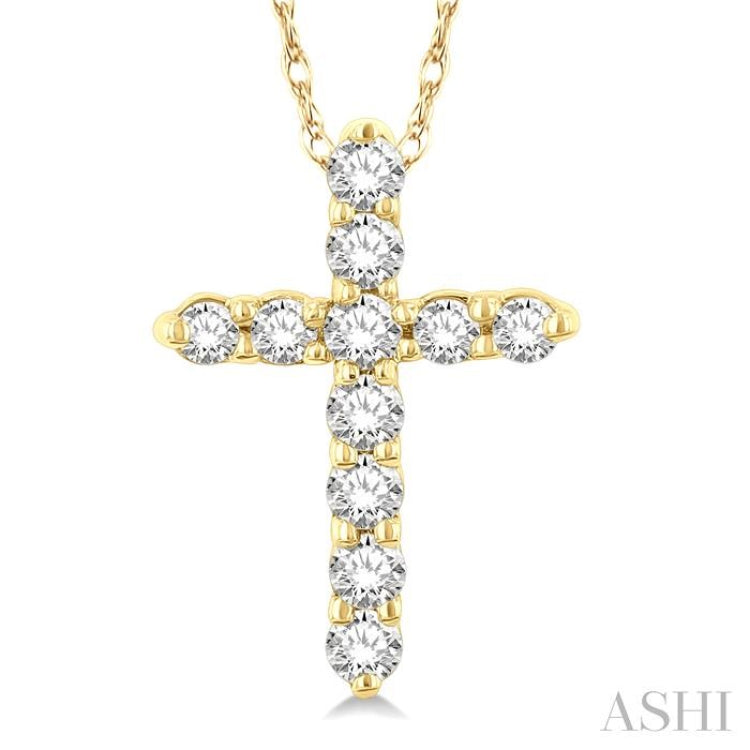 1/10 Ctw Round Cut Diamond Cross Pendant in 10K Yellow Gold with Chain 1/10 Ctw Round Cut Diamond Cross Pendant in 10K Yellow Gold with Chain