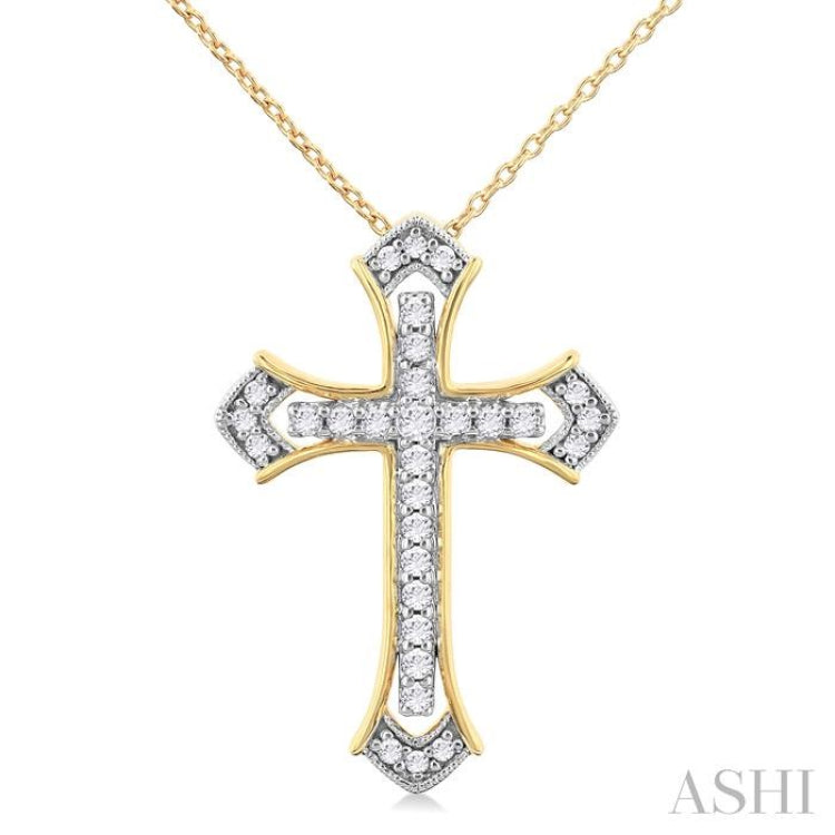 1/4 Ctw Cross Round Cut Diamond Fashion Pendant With Chain in 14K Yellow and White Gold 1/4 Ctw Cross Round Cut Diamond Fashion Pendant With Chain in 14K Yellow and White Gold