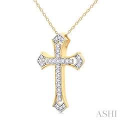 1/4 Ctw Cross Round Cut Diamond Fashion Pendant With Chain in 14K Yellow and White Gold 1/4 Ctw Cross Round Cut Diamond Fashion Pendant With Chain in 14K Yellow and White Gold