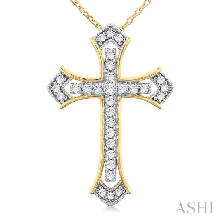 1/4 Ctw Cross Round Cut Diamond Fashion Pendant With Chain in 14K Yellow and White Gold 1/4 Ctw Cross Round Cut Diamond Fashion Pendant With Chain in 14K Yellow and White Gold