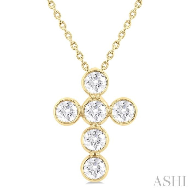 1 Ctw Round Cut Diamond 6-Stone Bezel Set Cross Pendant With Chain in 14K Yellow Gold 1 Ctw Round Cut Diamond 6-Stone Bezel Set Cross Pendant With Chain in 14K Yellow Gold