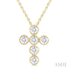 3/4 Ctw Round Cut Diamond 6-Stone Bezel Set Cross Pendant With Chain in 14K Yellow Gold 3/4 Ctw Round Cut Diamond 6-Stone Bezel Set Cross Pendant With Chain in 14K Yellow Gold