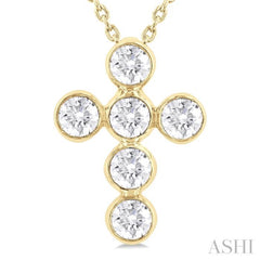 3/4 Ctw Round Cut Diamond 6-Stone Bezel Set Cross Pendant With Chain in 14K Yellow Gold 3/4 Ctw Round Cut Diamond 6-Stone Bezel Set Cross Pendant With Chain in 14K Yellow Gold