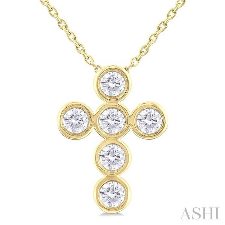 1/2 Ctw Round Cut Diamond 6-Stone Bezel Set Cross Pendant With Chain in 14K Yellow Gold 1/2 Ctw Round Cut Diamond 6-Stone Bezel Set Cross Pendant With Chain in 14K Yellow Gold
