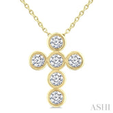 1/2 Ctw Round Cut Diamond 6-Stone Bezel Set Cross Pendant With Chain in 14K Yellow Gold