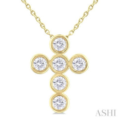 1/2 Ctw Round Cut Diamond 6-Stone Bezel Set Cross Pendant With Chain in 14K Yellow Gold 1/2 Ctw Round Cut Diamond 6-Stone Bezel Set Cross Pendant With Chain in 14K Yellow Gold