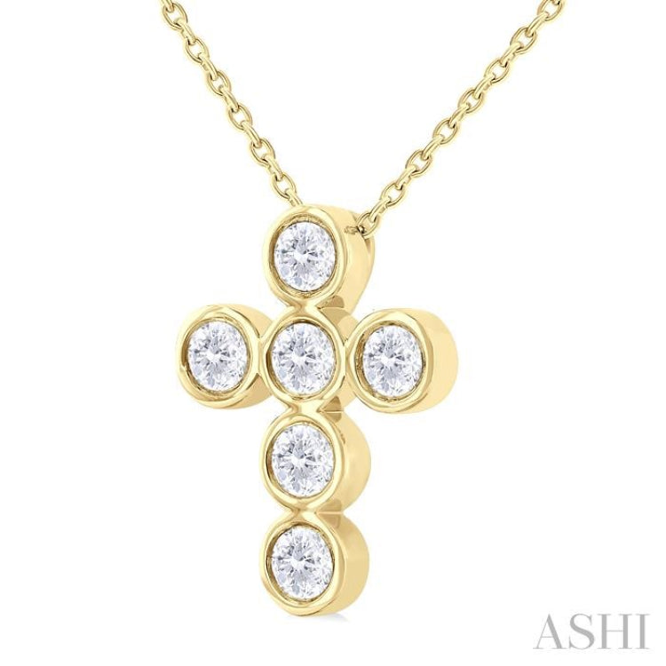 1/2 Ctw Round Cut Diamond 6-Stone Bezel Set Cross Pendant With Chain in 14K Yellow Gold 1/2 Ctw Round Cut Diamond 6-Stone Bezel Set Cross Pendant With Chain in 14K Yellow Gold