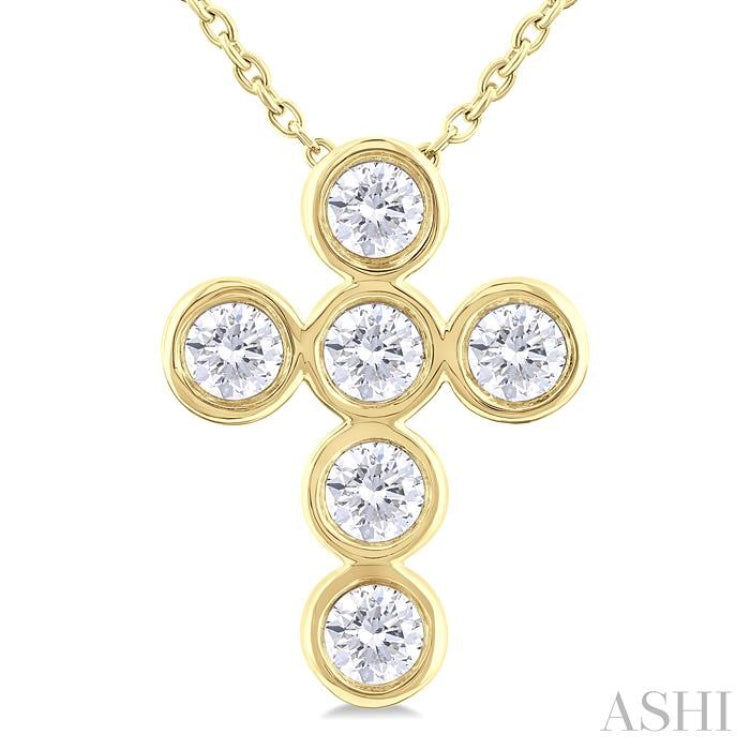 1/2 Ctw Round Cut Diamond 6-Stone Bezel Set Cross Pendant With Chain in 14K Yellow Gold 1/2 Ctw Round Cut Diamond 6-Stone Bezel Set Cross Pendant With Chain in 14K Yellow Gold