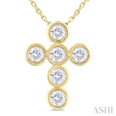 1/2 Ctw Round Cut Diamond 6-Stone Bezel Set Cross Pendant With Chain in 14K Yellow Gold 1/2 Ctw Round Cut Diamond 6-Stone Bezel Set Cross Pendant With Chain in 14K Yellow Gold