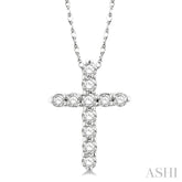 1/10 Ctw Round Cut Diamond Cross Pendant in 14K White Gold with Chain