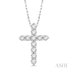 1/10 Ctw Round Cut Diamond Cross Pendant in 10K White Gold with Chain 1/10 Ctw Round Cut Diamond Cross Pendant in 10K White Gold with Chain