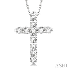 1/10 Ctw Round Cut Diamond Cross Pendant in 10K White Gold with Chain 1/10 Ctw Round Cut Diamond Cross Pendant in 10K White Gold with Chain