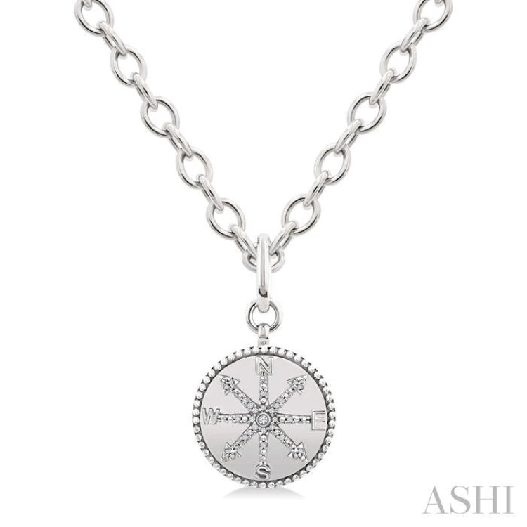 1/10 Ctw Compass medallion Single Cut Diamond Pendant With Chain in Sterling Silver 1/10 Ctw Compass medallion Single Cut Diamond Pendant With Chain in Sterling Silver
