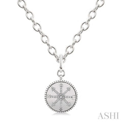 1/10 Ctw Compass medallion Single Cut Diamond Pendant With Chain in Sterling Silver 1/10 Ctw Compass medallion Single Cut Diamond Pendant With Chain in Sterling Silver