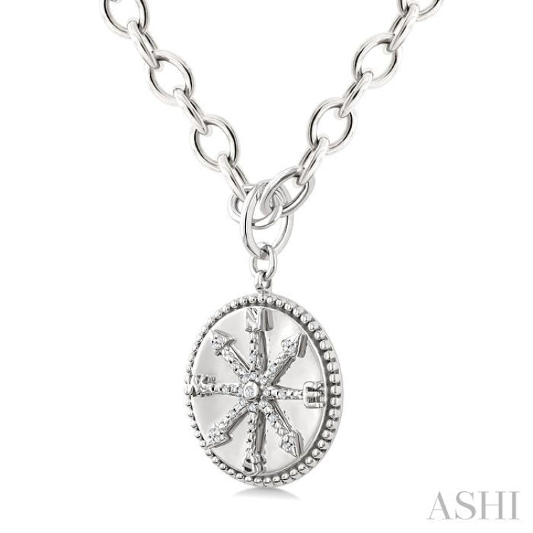 1/10 Ctw Compass medallion Single Cut Diamond Pendant With Chain in Sterling Silver 1/10 Ctw Compass medallion Single Cut Diamond Pendant With Chain in Sterling Silver