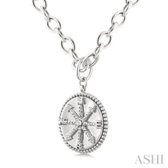 1/10 Ctw Compass medallion Single Cut Diamond Pendant With Chain in Sterling Silver 1/10 Ctw Compass medallion Single Cut Diamond Pendant With Chain in Sterling Silver