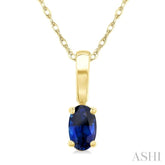 5X3 MM Oval Shape Sapphire Precious Solitaire Pendant With Chain in 14K Yellow Gold