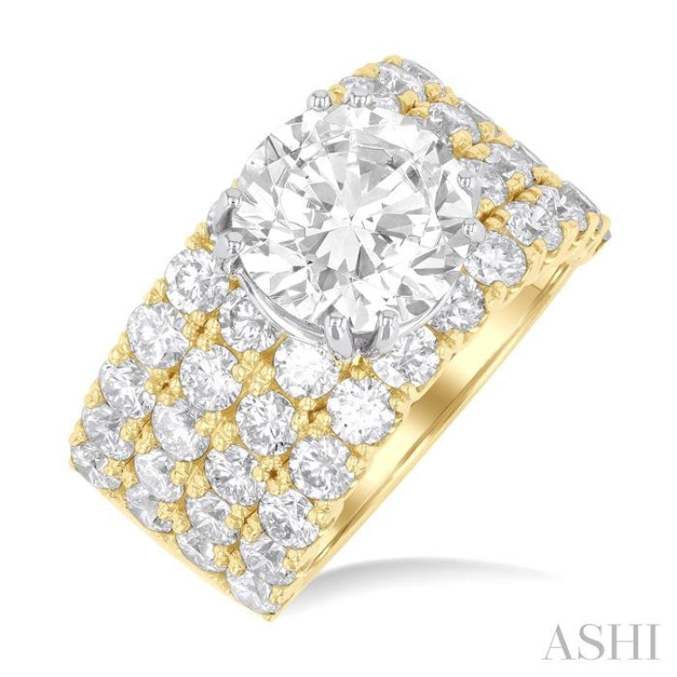 3 1/2 Ctw Wide Four Row Round Shape Semi-Mount Diamond Engagement Ring in 14K Yellow and White Gold 3 1/2 Ctw Wide Four Row Round Shape Semi-Mount Diamond Engagement Ring in 14K Yellow and White Gold