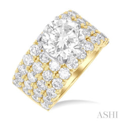 3 1/2 Ctw Wide Four Row Round Shape Semi-Mount Diamond Engagement Ring in 14K Yellow and White Gold 3 1/2 Ctw Wide Four Row Round Shape Semi-Mount Diamond Engagement Ring in 14K Yellow and White Gold