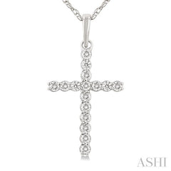 1/10 Ctw Cross Round Cut Diamond Fashion Pendant With Chain in 14K White Gold 1/10 Ctw Cross Round Cut Diamond Fashion Pendant With Chain in 14K White Gold