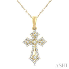 1/4 Ctw Round Cut Diamond Cross Motif Fashion Pendant With Chain in 10K Yellow Gold 1/4 Ctw Round Cut Diamond Cross Motif Fashion Pendant With Chain in 10K Yellow Gold