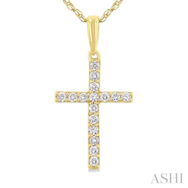 1/10 Ctw Cross Round Cut Diamond Fashion Pendant With Chain in 14K Yellow Gold 1/10 Ctw Cross Round Cut Diamond Fashion Pendant With Chain in 14K Yellow Gold