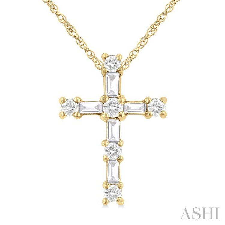 1/20 Ctw Round Cut Diamond Cross Pendant in 10K Yellow Gold with Chain 1/20 Ctw Round Cut Diamond Cross Pendant in 10K Yellow Gold with Chain