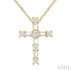 1/20 Ctw Round Cut Diamond Cross Pendant in 10K Yellow Gold with Chain 1/20 Ctw Round Cut Diamond Cross Pendant in 10K Yellow Gold with Chain