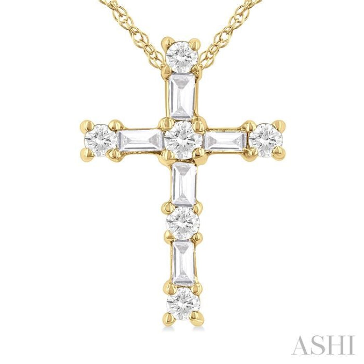 1/20 Ctw Round Cut Diamond Cross Pendant in 10K Yellow Gold with Chain 1/20 Ctw Round Cut Diamond Cross Pendant in 10K Yellow Gold with Chain