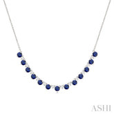3.5 MM Round Shape Sapphire and 1/2 Ctw Round Cut Diamond Precious Tennis Necklace in 14K White Gold