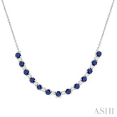 3.5 MM Round Shape Sapphire and 1/2 Ctw Round Cut Diamond Precious Tennis Necklace in 14K White Gold
