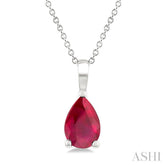 6X4 MM Pear Shape Ruby Precious Solitaire Pendant With Chain in 14K White Gold