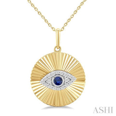 2.5 MM Round Shape Sapphire and 1/8 Ctw Fluted Evil Eye Round Cut Diamond Precious Fashion Pendant With Chain in 14K Yellow and White Gold 2.5 MM Round Shape Sapphire and 1/8 Ctw Fluted Evil Eye Round Cut Diamond Precious Fashion Pendant With Chain in 14K Yellow and White Gold
