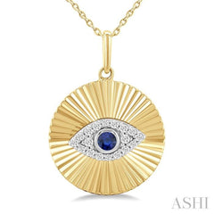 2.5 MM Round Shape Sapphire and 1/8 Ctw Fluted Evil Eye Round Cut Diamond Precious Fashion Pendant With Chain in 14K Yellow and White Gold 2.5 MM Round Shape Sapphire and 1/8 Ctw Fluted Evil Eye Round Cut Diamond Precious Fashion Pendant With Chain in 14K Yellow and White Gold