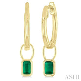 5x3 MM Bezel Set Emerald Precious Fashion Huggie Earrings in 14K Yellow Gold